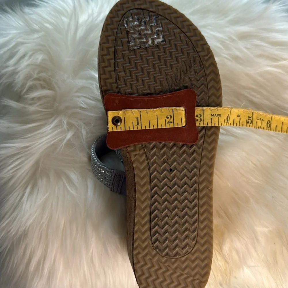 Skechers Silver Rhinestone Slide Wedge Sandals Cork Heel - Picture 12 of 12